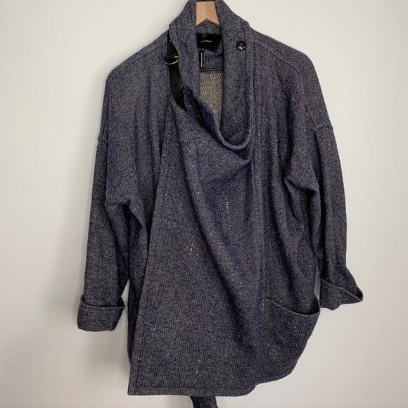Isabel Marant Draped Coat Virgin Wool Blue Oversized Longsleeve Womens Size 36 - Picture 8 of 15